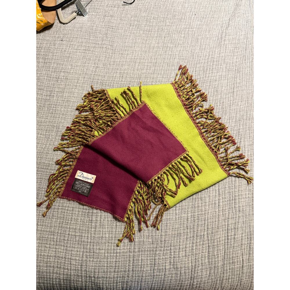 VTG Descours Paris Green Burgundy Tassel Scarf
